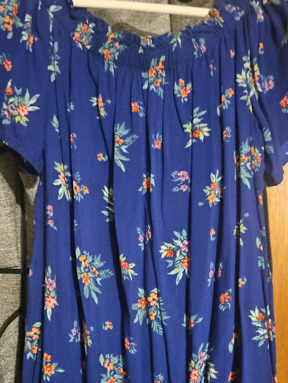 Women’s Off The Shoulder Floral Dress in Royal Blue